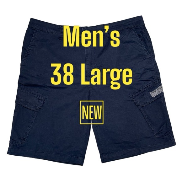 Men's Unionbay 38 Large Chino Khakis Shorts Cargo Navy Blue Stretch Durable NWT - Picture 2 of 11